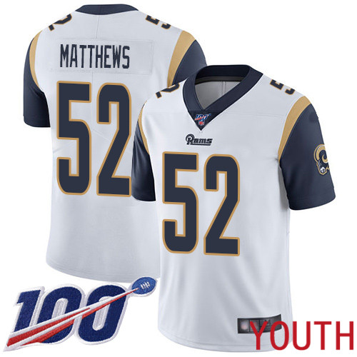 Los Angeles Rams Limited White Youth Clay Matthews Road Jersey NFL Football 52 100th Season Vapor Untouchable